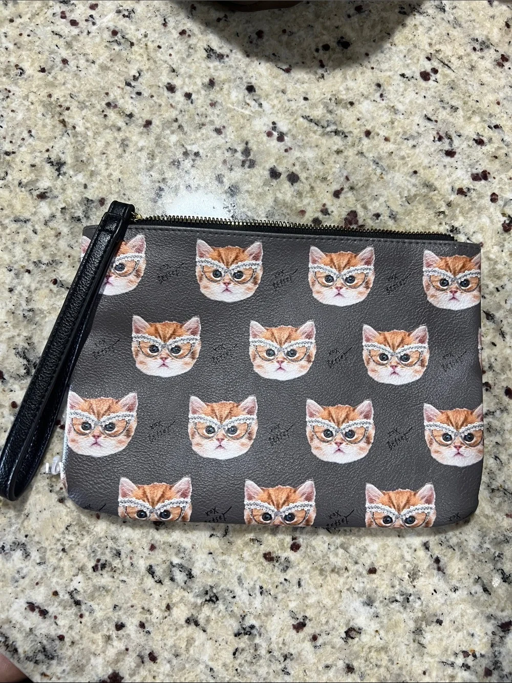 Betsey Johnson Black Wristlet with Orange Cat Faces